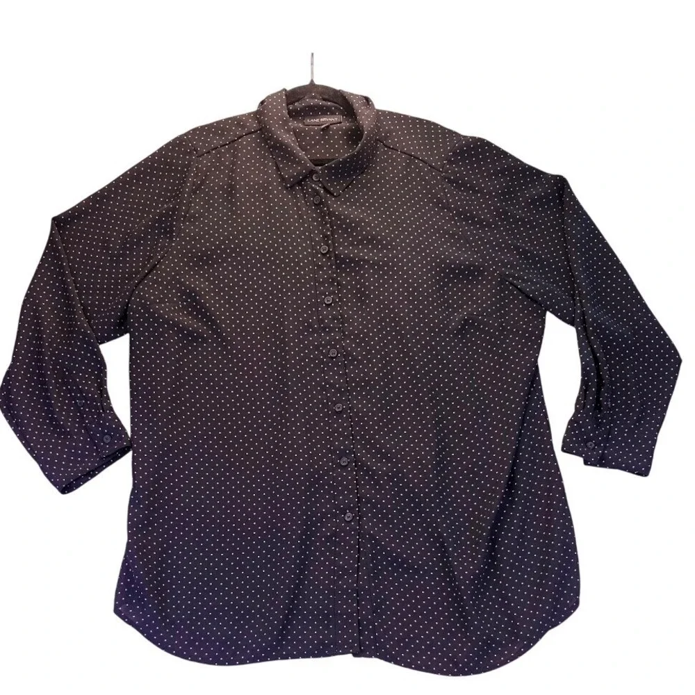 Lane Bryant Black White Polka Dot Button Down Blouse Plus 22/24 Business Casual